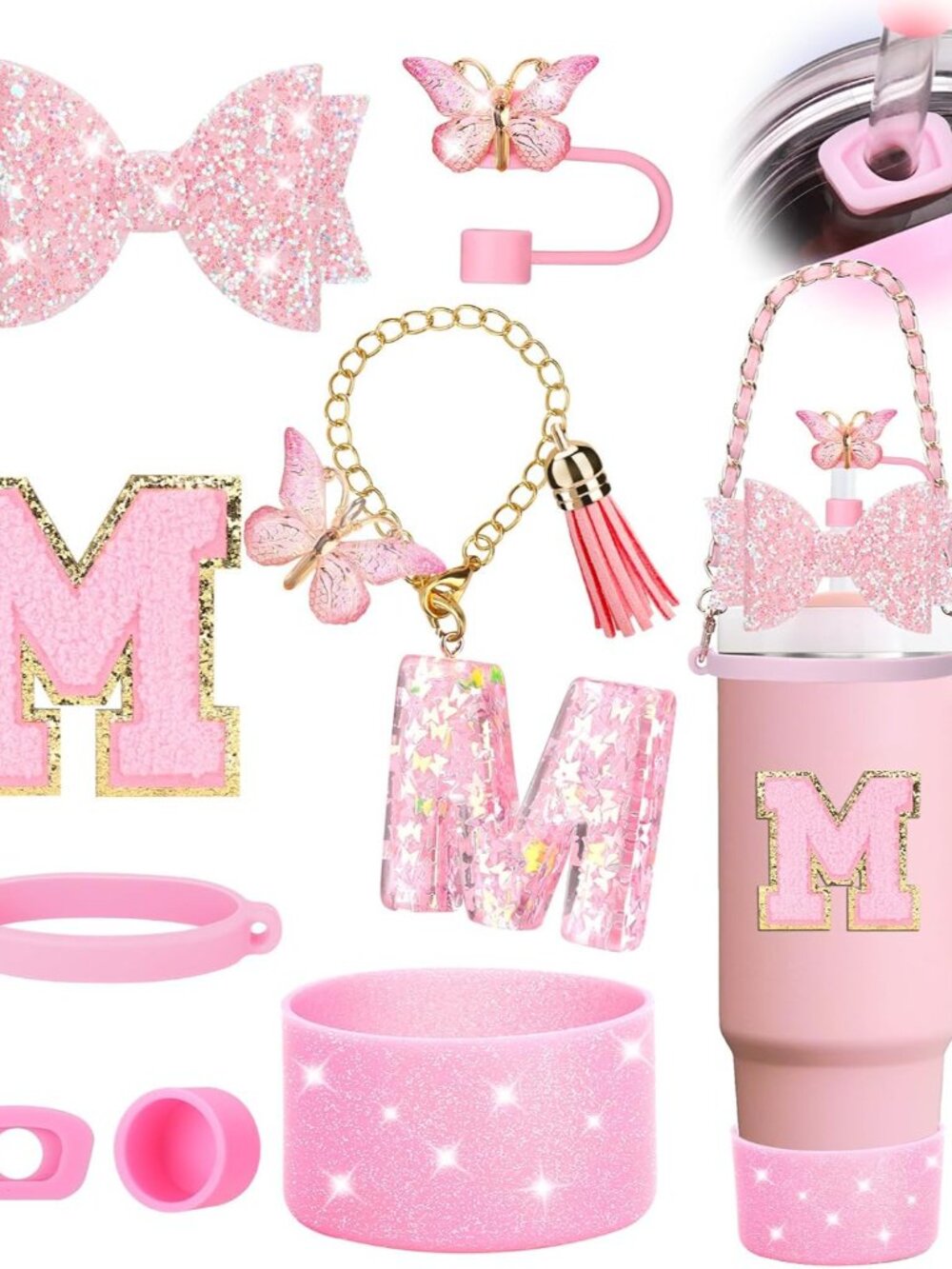 9PCS Pink Cup Accessories Set for Stanley Cup 30oz 40oz Tumbler with Handle